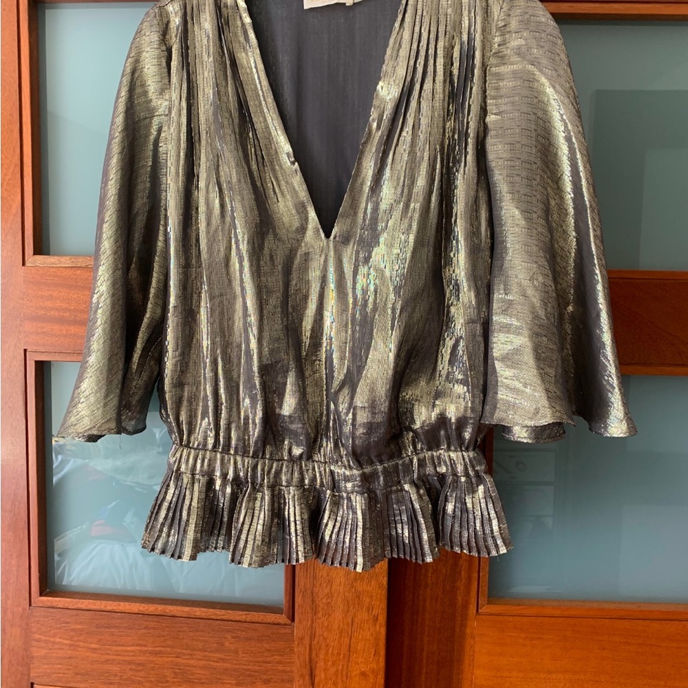 Ramy Brook Shimmering Silver V-Neck Blouse